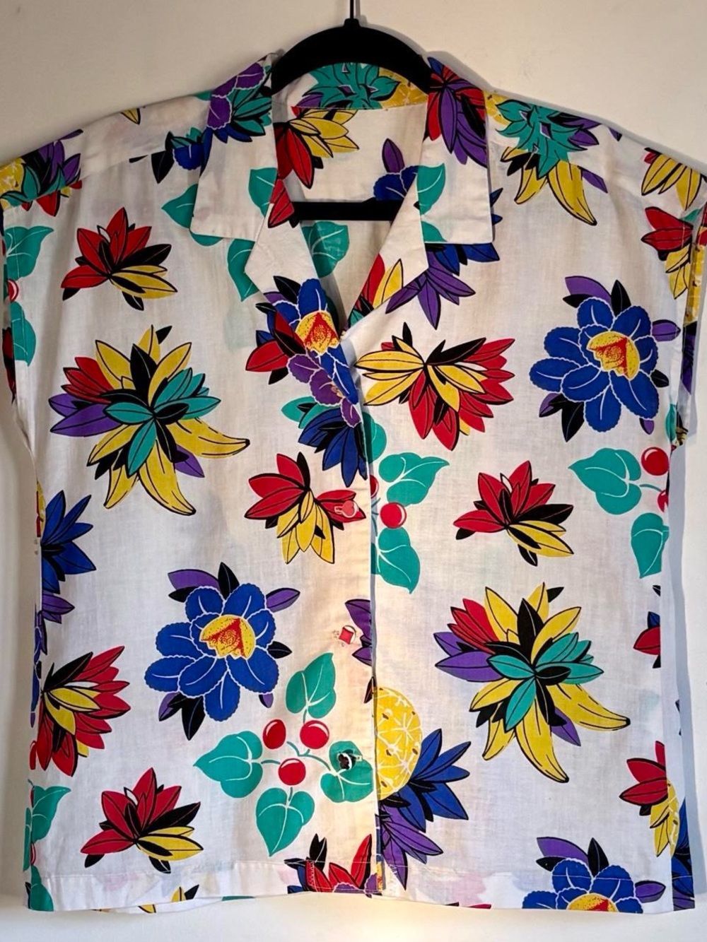 VTG Womens Handmade Sleeveless Collared ButtonUp Floral Blouse Cotton Multicolor
